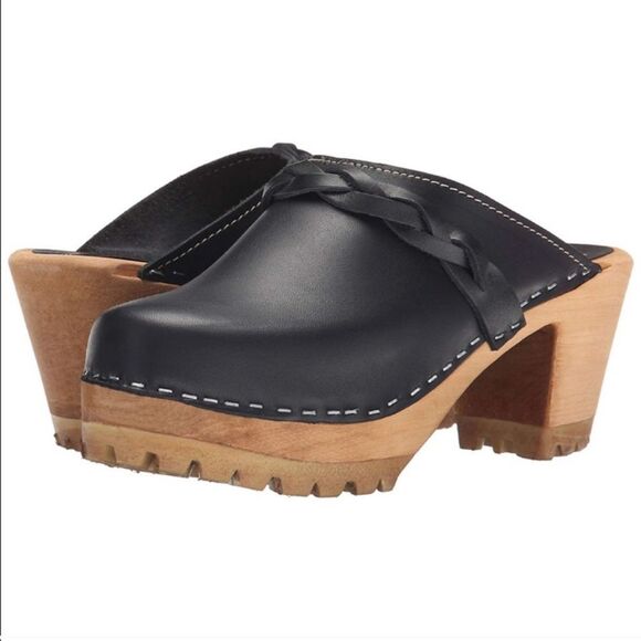 Mia Clogs Leather Wood Lug Sole Slip On Black size EU 37 - Picture 1 of 16